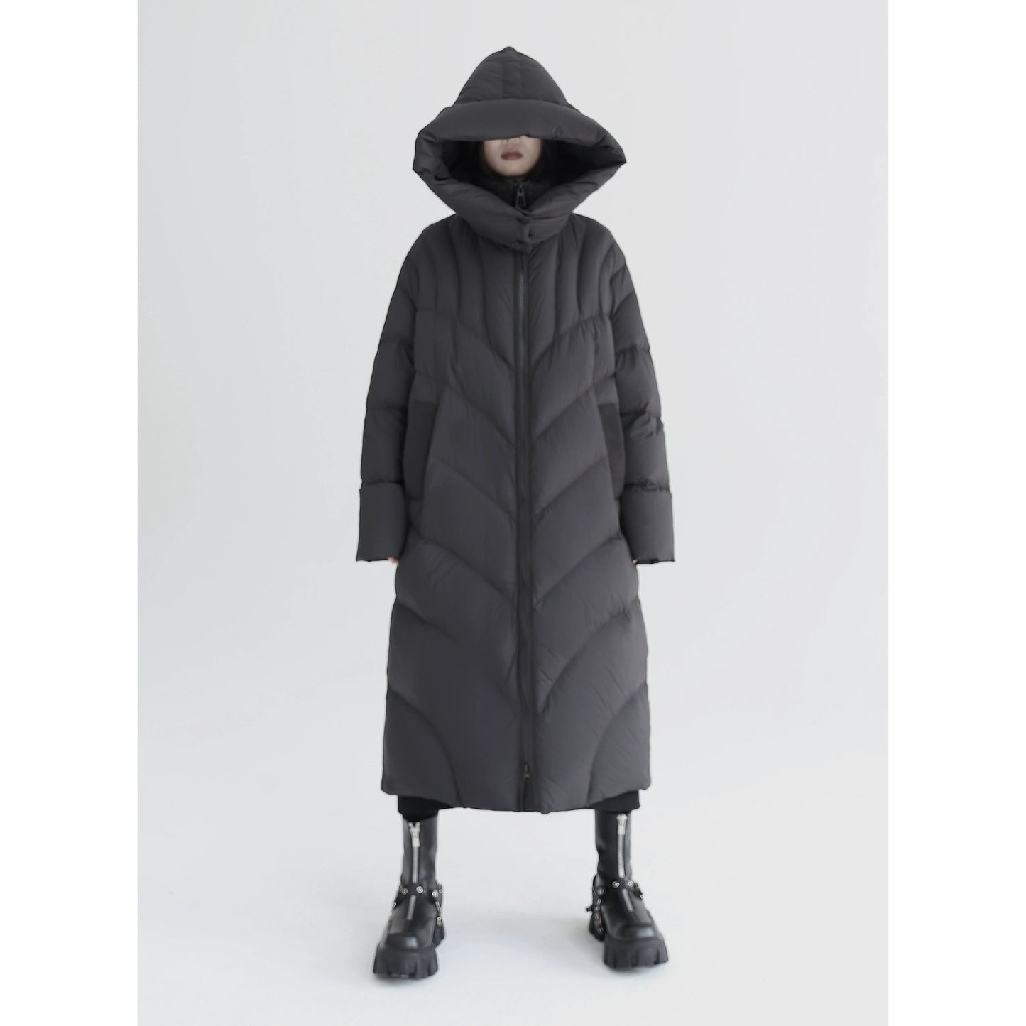 Patchwork White Duck Down Jacket with Relaxed Silhouette