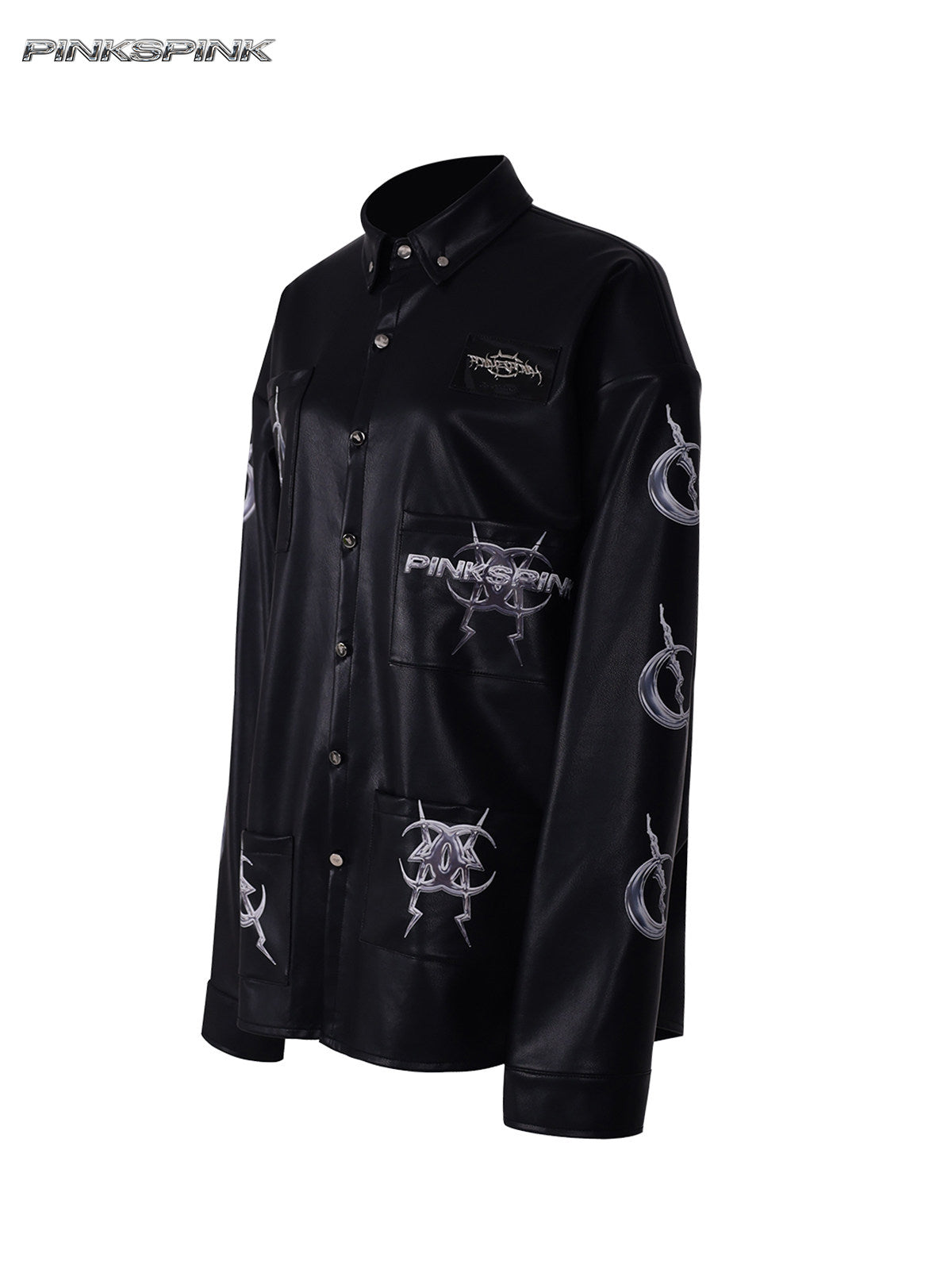 Electric Moon Mirror Concept PU Leather Y2K Jacket