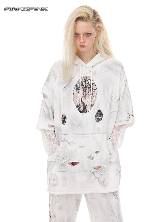Original Distressed Rock-Punk Hooded Sweatshirt – Genderless Y2K Style
