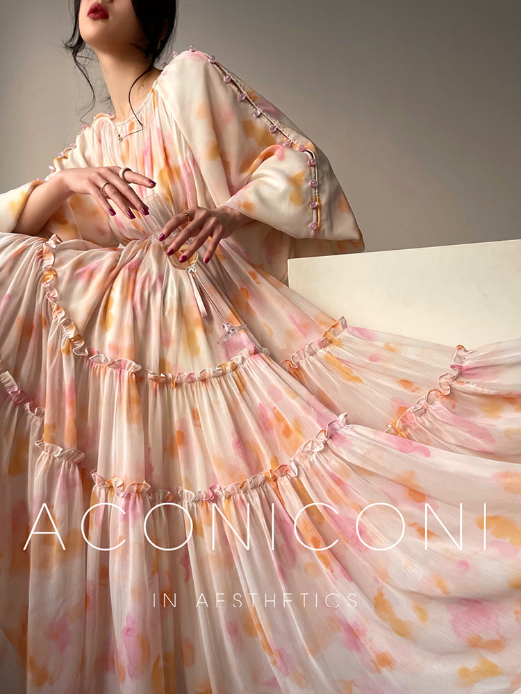 French Tea Print Long Skirt