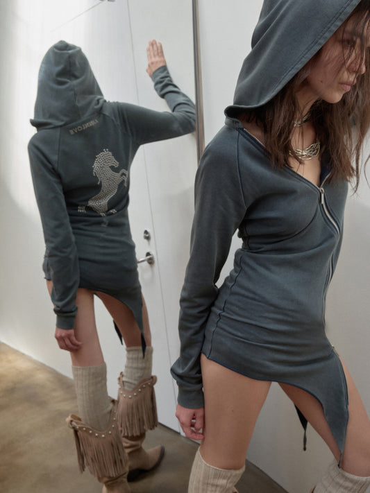 Rhinestone Rivet Hoodie Dress