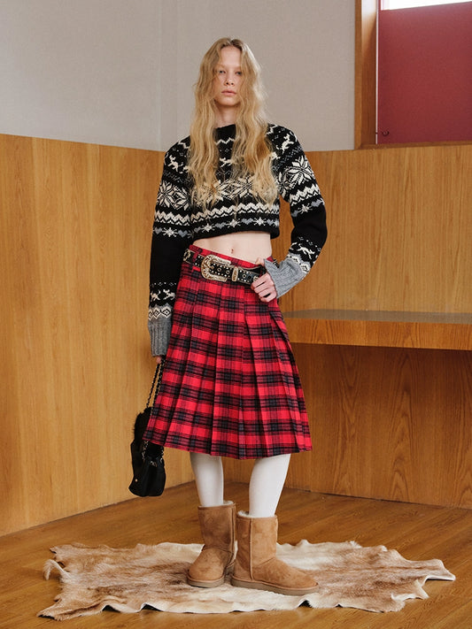 FAIR ISLAND VINTAGE JACQUARD COARSE CREWNECK SWEATER WOMEN'S WAISTLESS DESIGN TOP