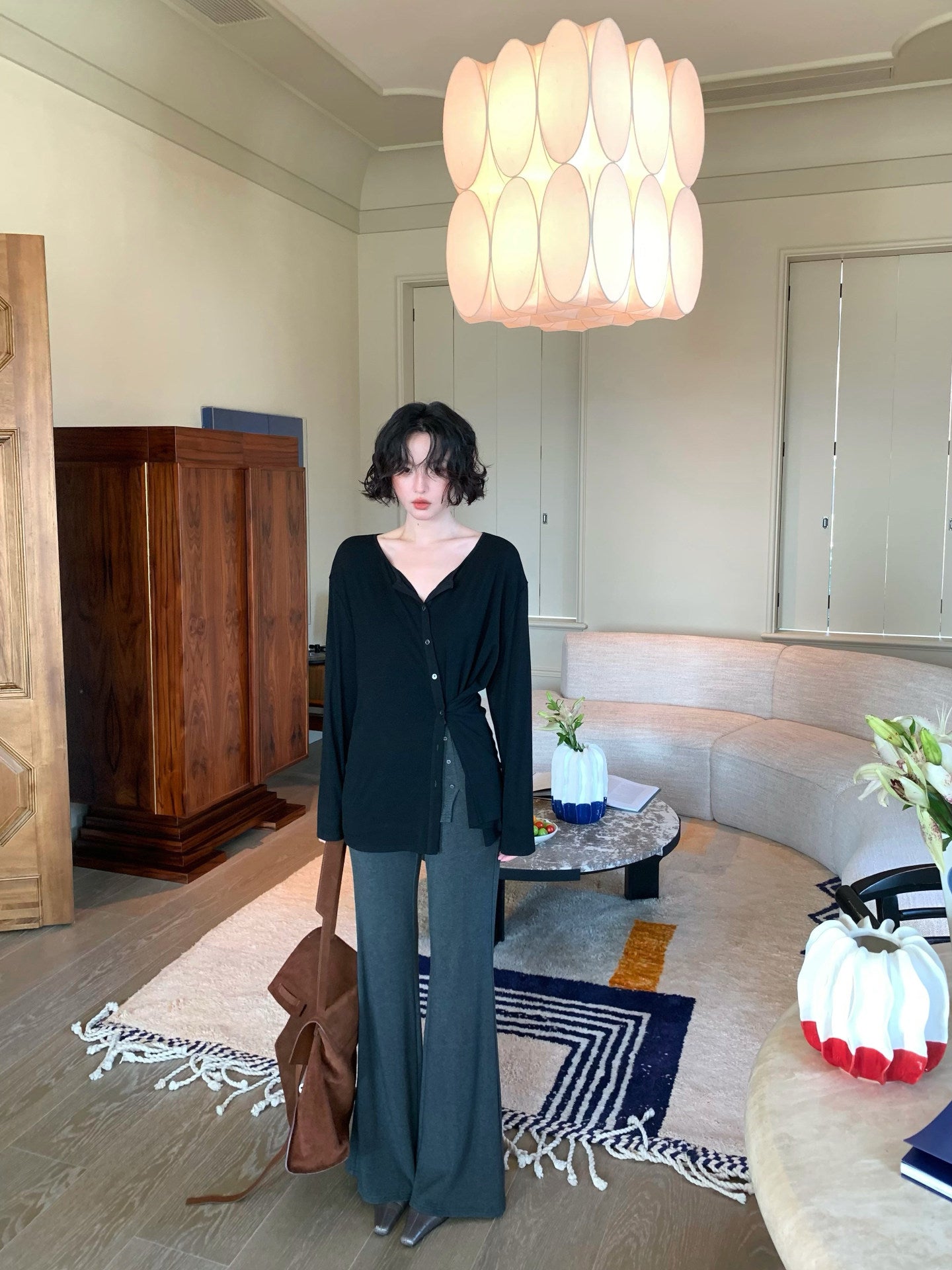 Ink Trace Diagonal Button Collar T-Shirt – Hong Kong Retro Autumn Minimal