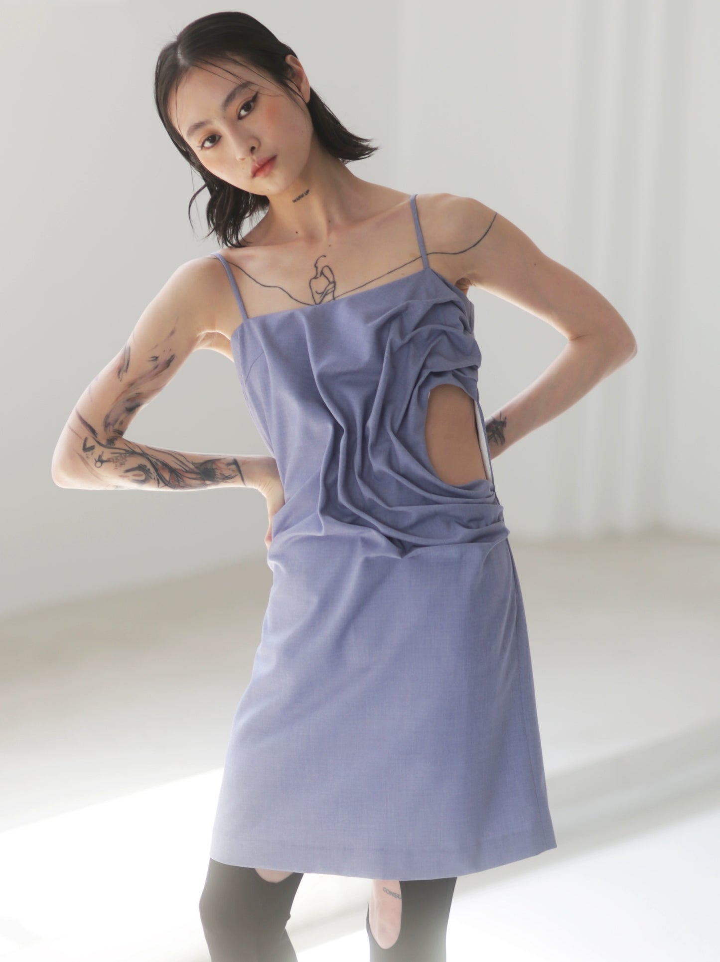 Retro 3D Pleated Hollow Out Camisole Skirt