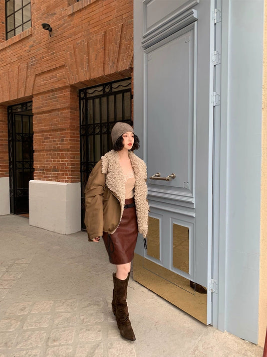 Patchwork Short Fur Coat – Warm Cloud Two-Sided Design