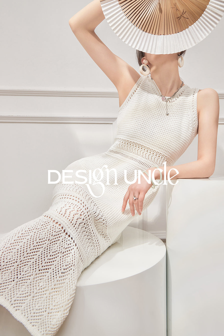 White Sleeveless Hollow Seaside Dress