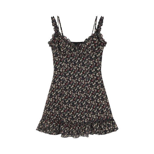 Black Floral Strap Dress - Spring/Summer Spicy Girl Edition