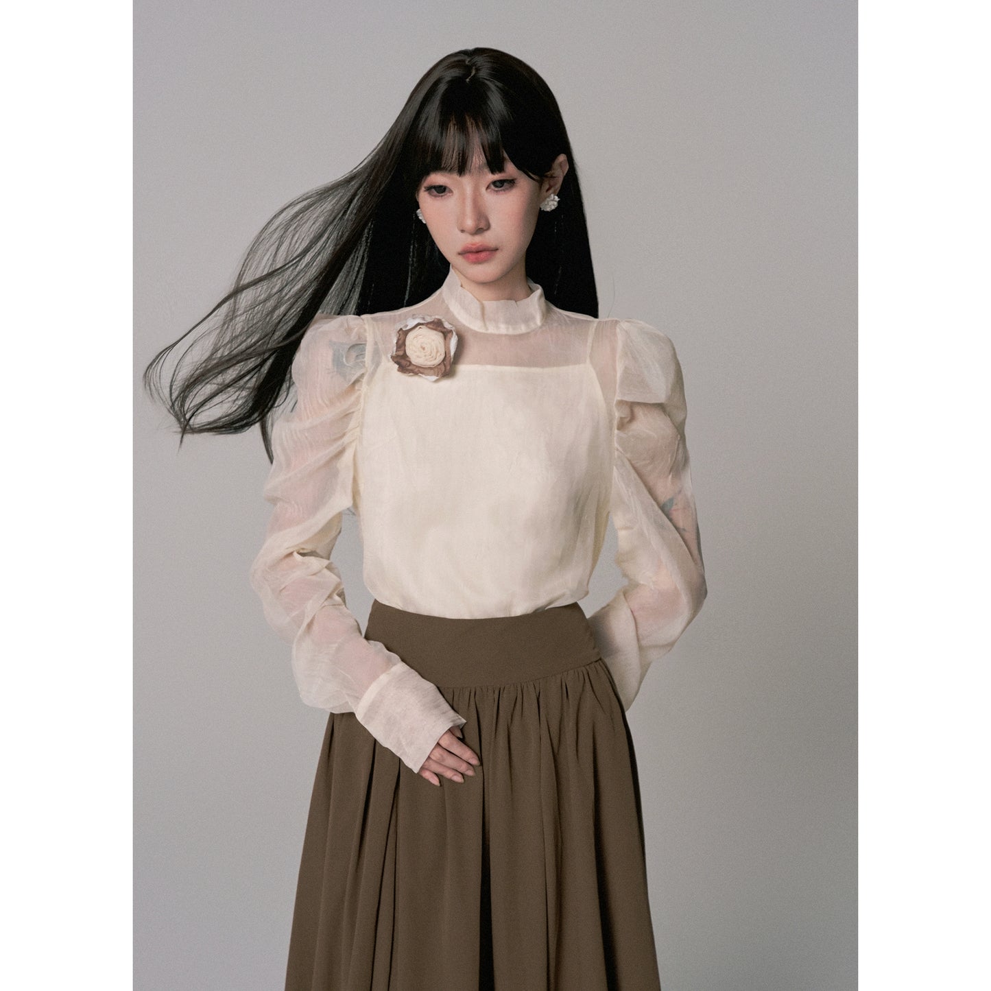Sheer Puff Sleeve Suspender Top for Women (Luxury Design)