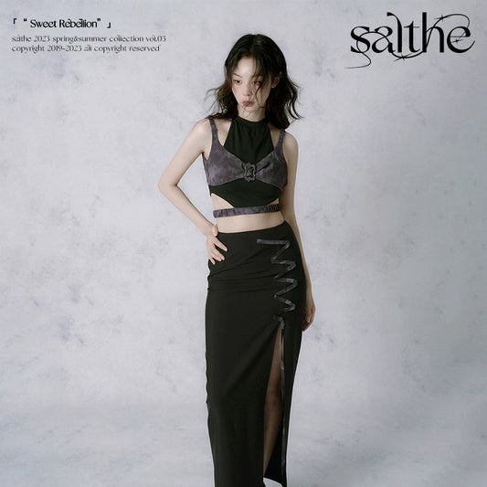 Twilight Iris High Waist Side Split Ribbon Skirt