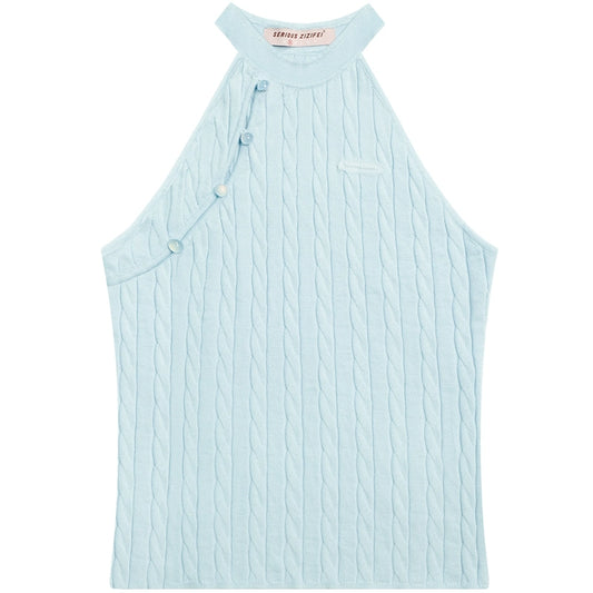 Haut sans manches à bouche inclinée | Design tricoté rétro dos nu pour l'été