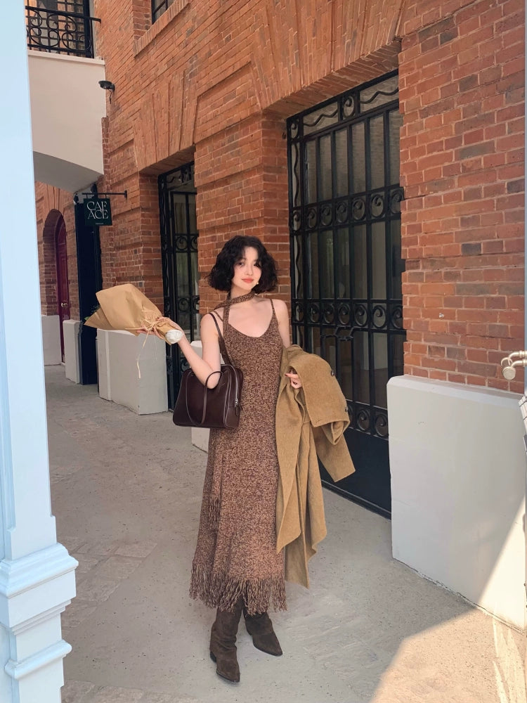 Brownie Tassel Suspender Halterneck Dress – Retro Party Elegance