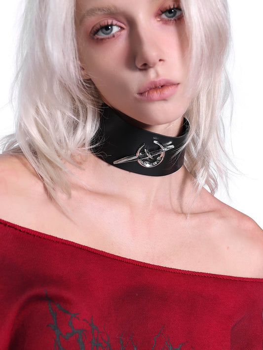 Rock Punk Leather Collar – Bold Electric Moon Accessory
