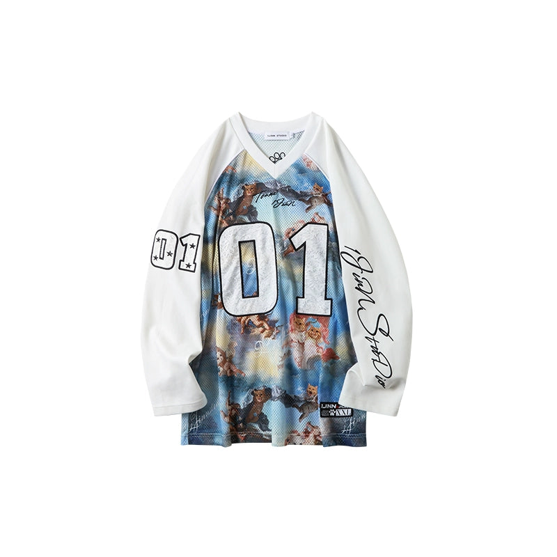 대형 레트로 프린트 티셔츠