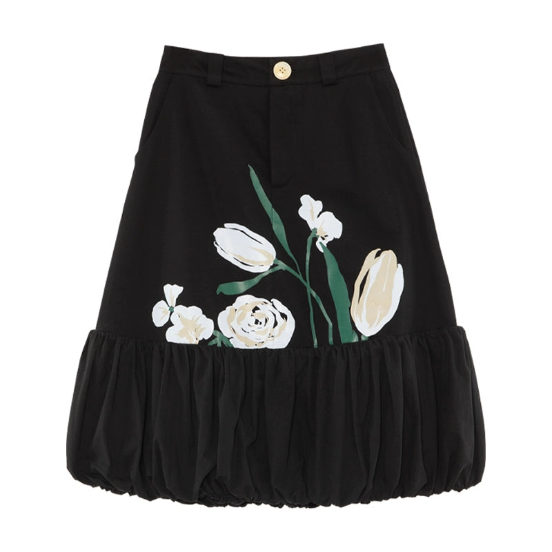 Girl's Tulip: Black Shirt & A-Line Skirt Set