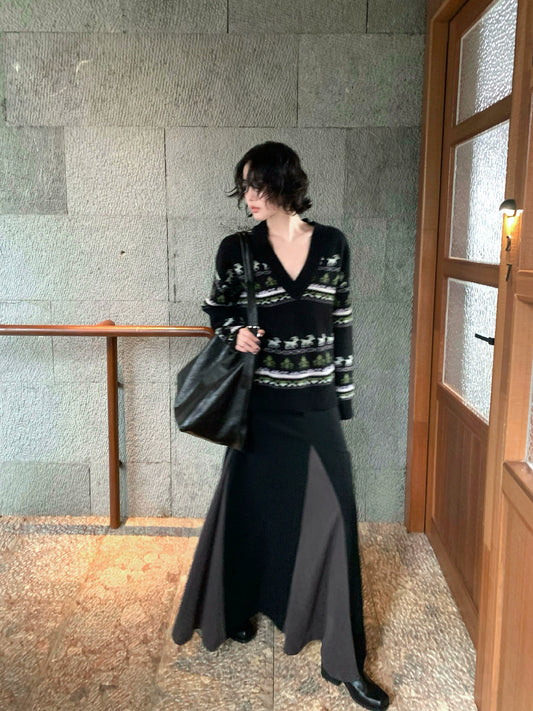 Tweed Spliced Wool-Blend Swing Skirt – Hong Kong Retro Fall/Winter