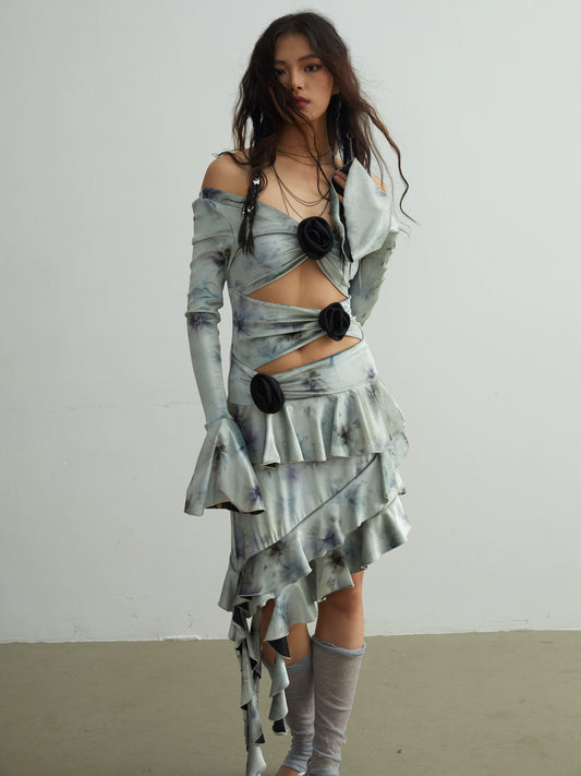 Black Rose Cold Wind Tie Dyed Velvet Dress