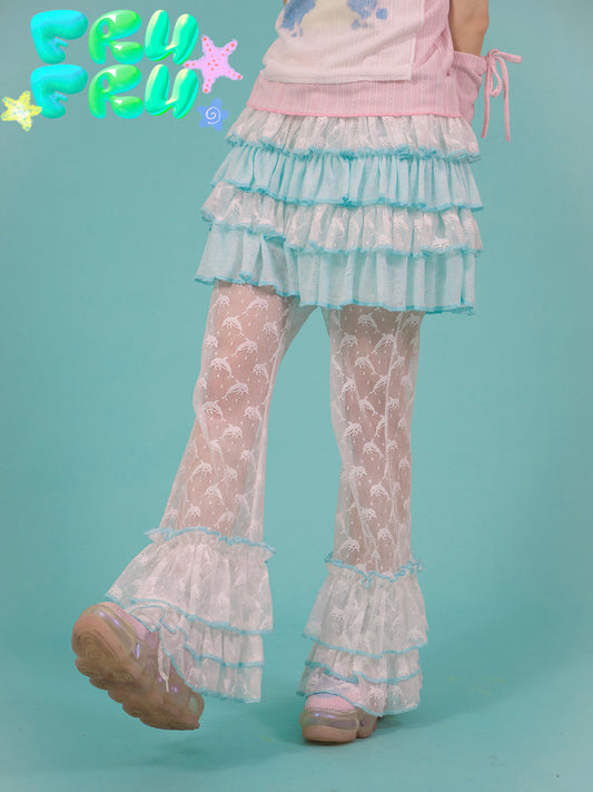 Blue Ruffle Lace Puffy Mini Skirt | Y2K Coquette Cake Skirt