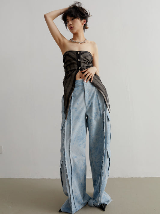 Pantalon de travail taille basse style destruction