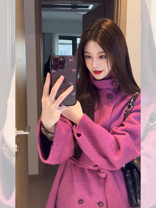 Reversible Cashmere Coat – Elegant Mid-Length Stand Collar Wool Cape