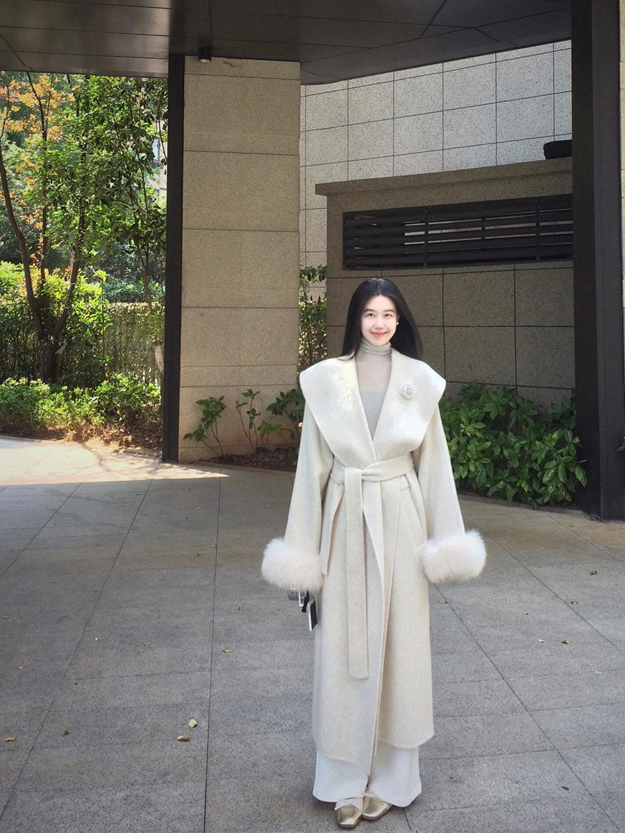 Off-White Double-Faced Cashmere Coat – Long Lapel Celebrity Woolen Coat