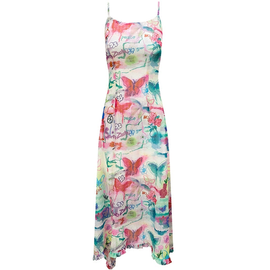 Jupe à bretelles à imprimé papillon | Conception d'été irrégulière avec graffitis