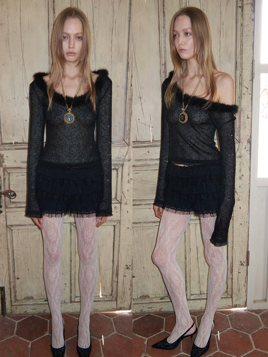 Fur Collar Sequin Knit Top