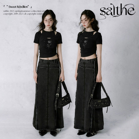 Broken Rose Off Shoulder Asymmetric T-shirt