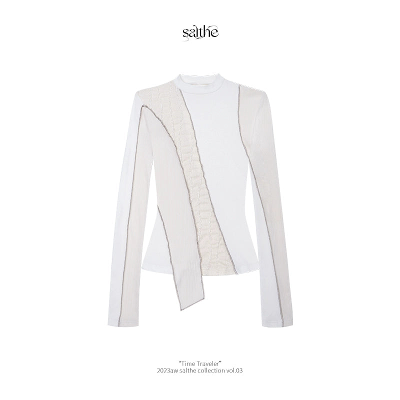 White Moon Mountain Tea Splicing Slim Fit Knitted Shirt