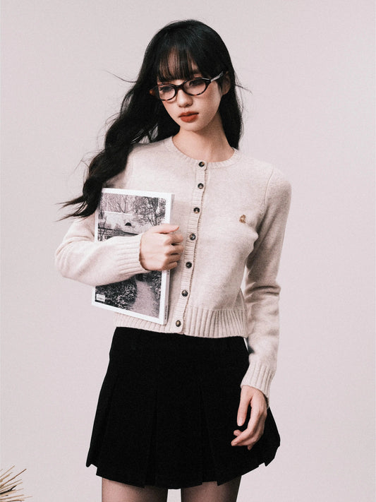 100% Wool Straight Slim Cropped Cardigan (Vintage Writer Edition)