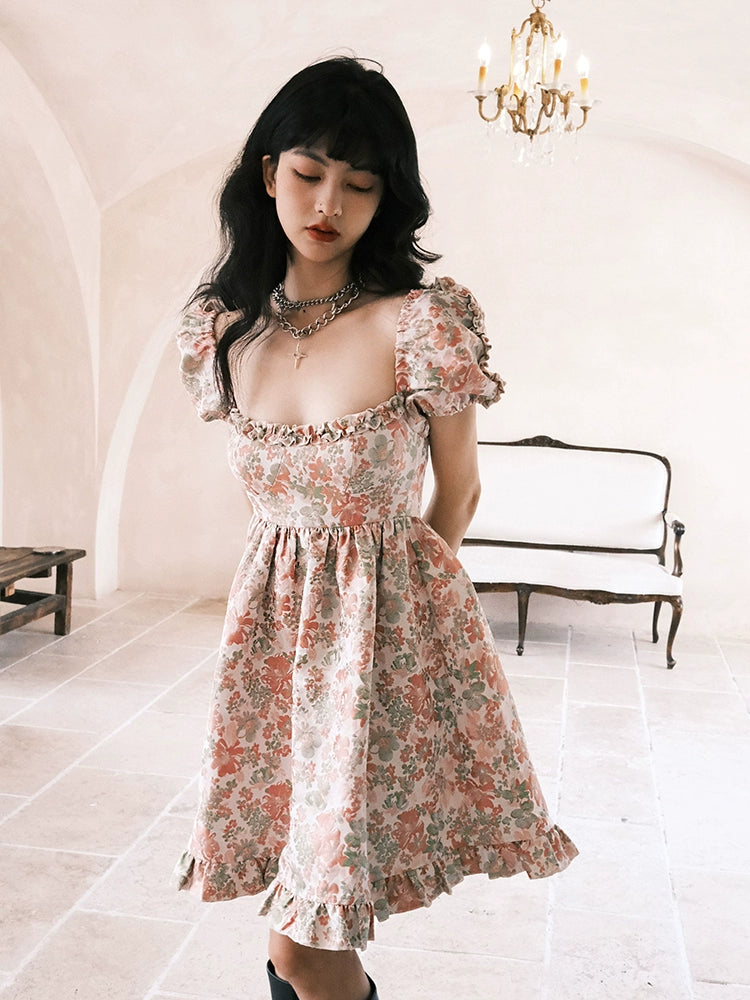 Pink Green Floral Doll Dress - Tea Break Princess