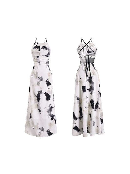 French Ink Painting Sling Dress - Sexy Open Back