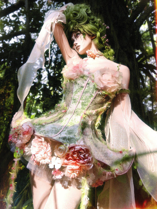 Forest Spirit Flower Elf Puffy Skirt – 3D Floral Fairy Culottes