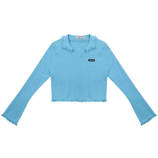 পোলো ভি-নেক নিট টপ | শর্ট রেট্রো ডিজাইন