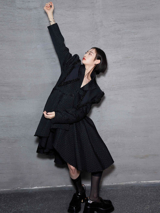 Double Layered Air Cotton Jacquard Skirt Style Jacket