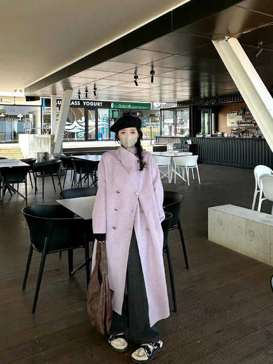 Purple Double-Sided Cashmere Coat – Petite Luxe Lapel Woolen Jacket