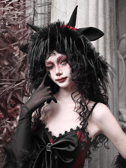 New Year's Carol Gothic Dark Wind Warm Sheep's Horn Little Devil Christmas Fur Hat