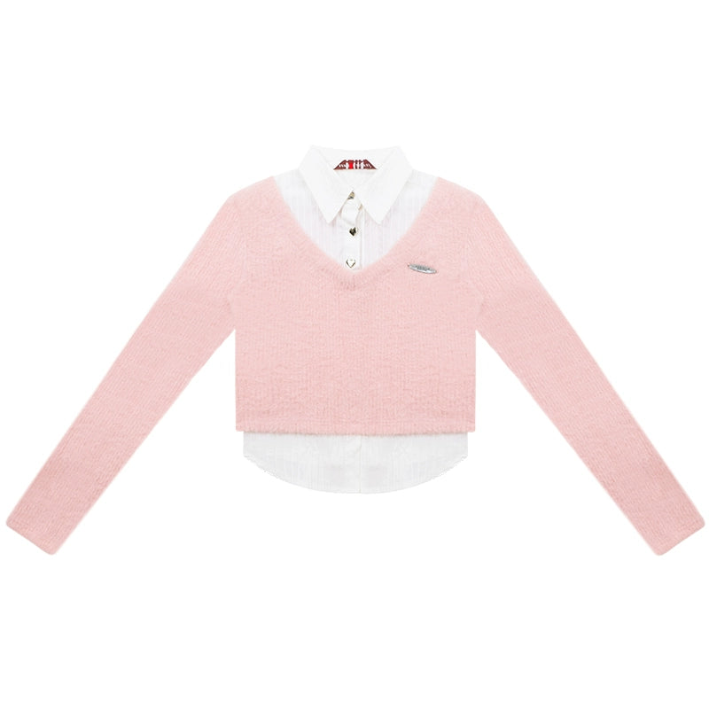 নকল টু-পিস উলের ভি-নেক টপ |