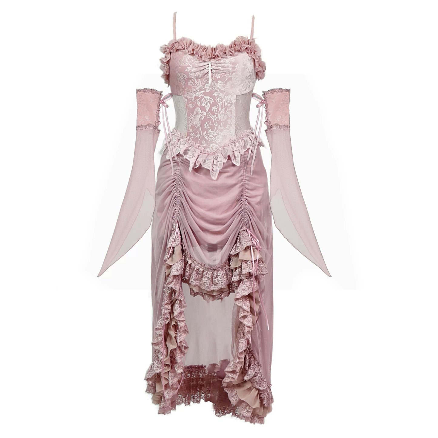 Sakura Velvet Pink Lace Strap Dress
