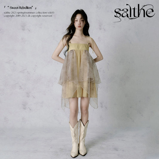 Dry Leaf Yellow Glass Yarn Splicing Cold Zen Style Dress