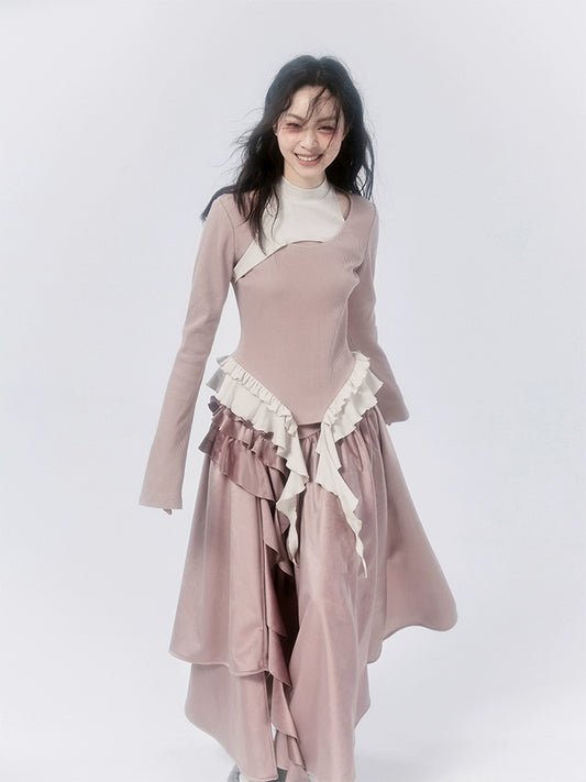 Pink Mist and Nirvana White Romantic Cool Hollow Top