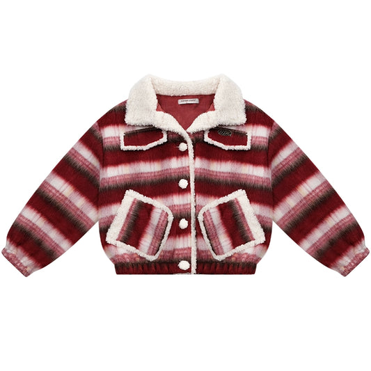 লাল ডোরাকাটা উল কোট | রেট্রো খরগোশ প্যাটার্ন ক্রিসমাস ডিজাইন