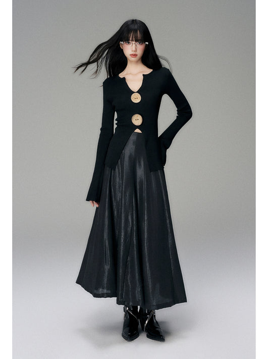 Slim High-Waist A-Line Skirt with Deconstructed Details