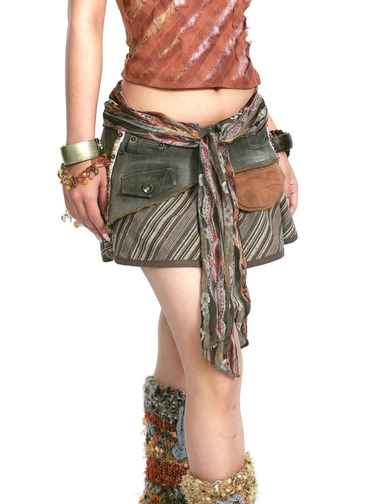 Double-Panel Washed Denim Skirt – Bold Contrast Design