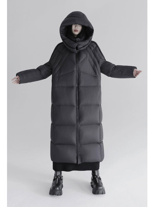 Hooded Long Down Jacket with Thermal Design