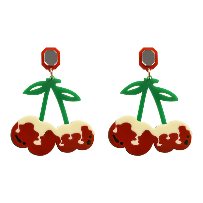 Японские кремовые вишневые акриловые серьги