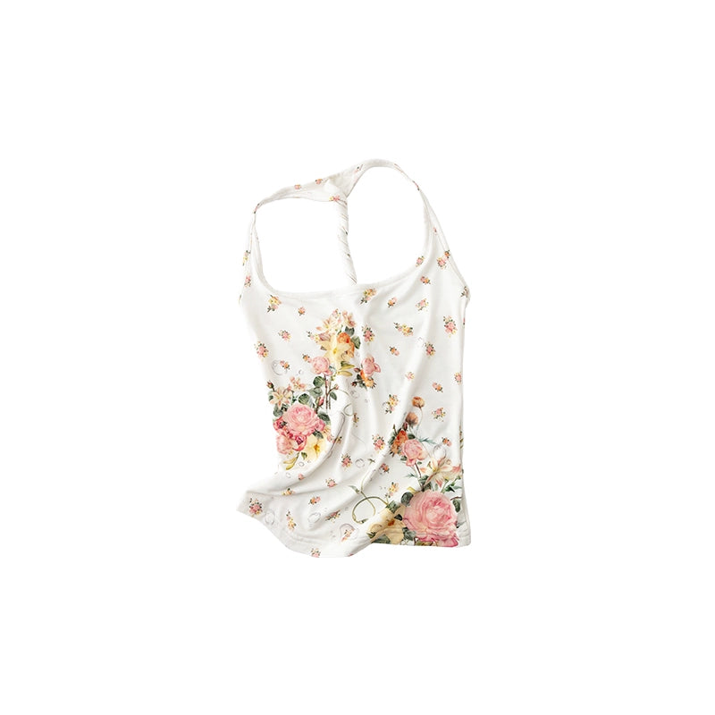 Resort Floral Vest & Maxi Skirt Set – Relaxed Buttoned Scoop Neck Style