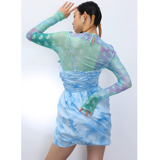 Psychedelic Elastic Mesh Bottom Shirt E736