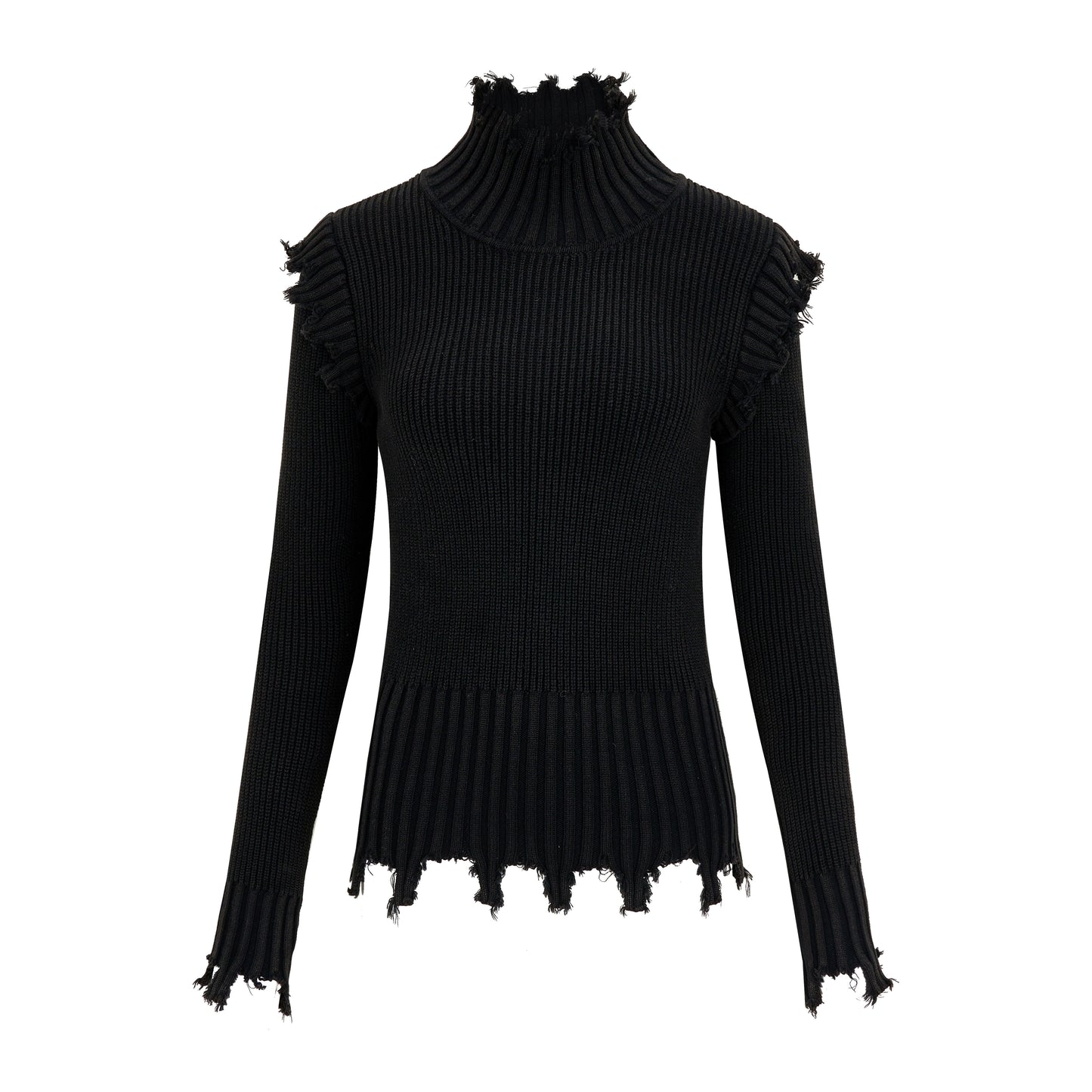 가을과 겨울 뉴 블루 블랙 슬림 핏 세척수 손상된 분쇄 니트 게으른 스웨터