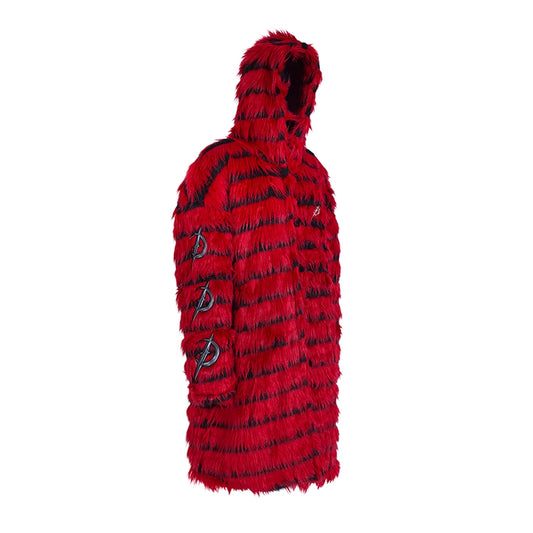 Electric Moon Fur Black & Red Y2K Genderless Warm Long Coat