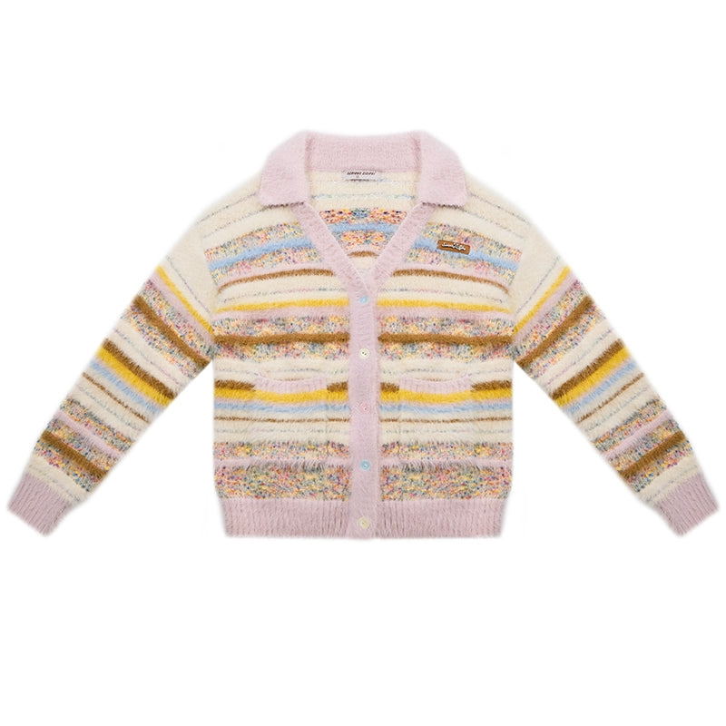 Striped Polo V-neck Cardigan | Lazy Style Retro Design for Autumn/Winter